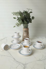 Hermia Juego de Tazas de Café de 12 Piezas - Azul, Verde y Blanco, Cerámica